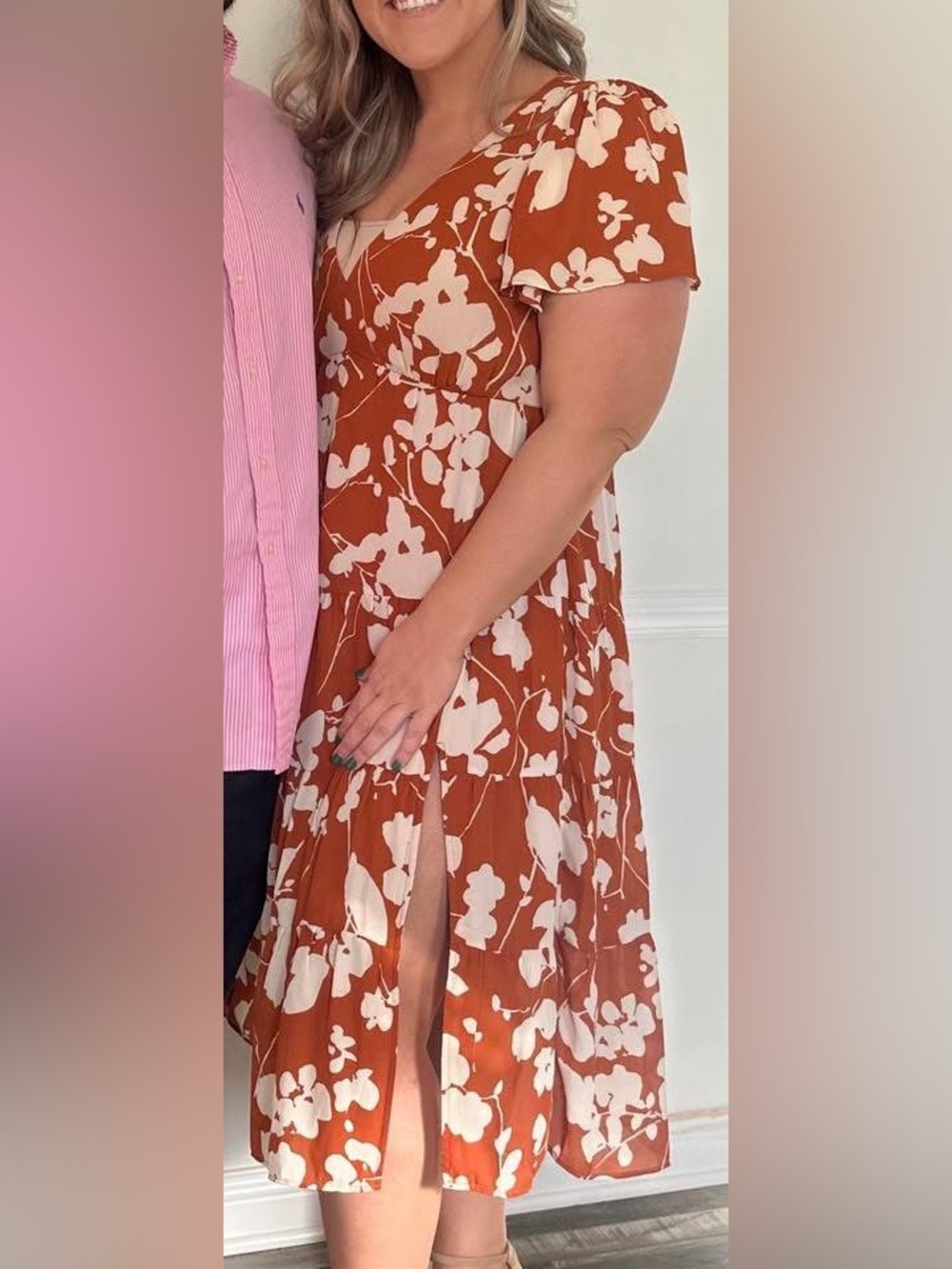 Abercrombie & Fitch Rust Floral Midi Dress with Cream Print